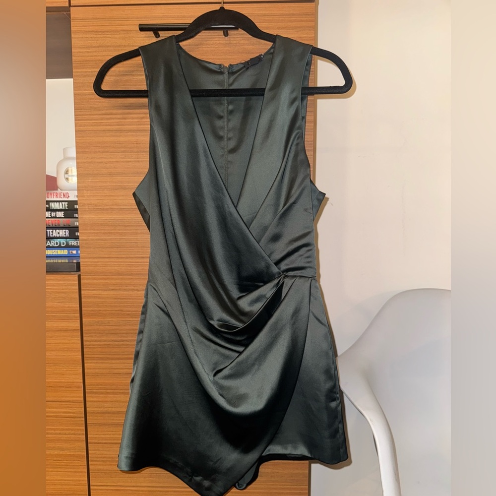 Elegant Dark Green Satin Dress/Romper
